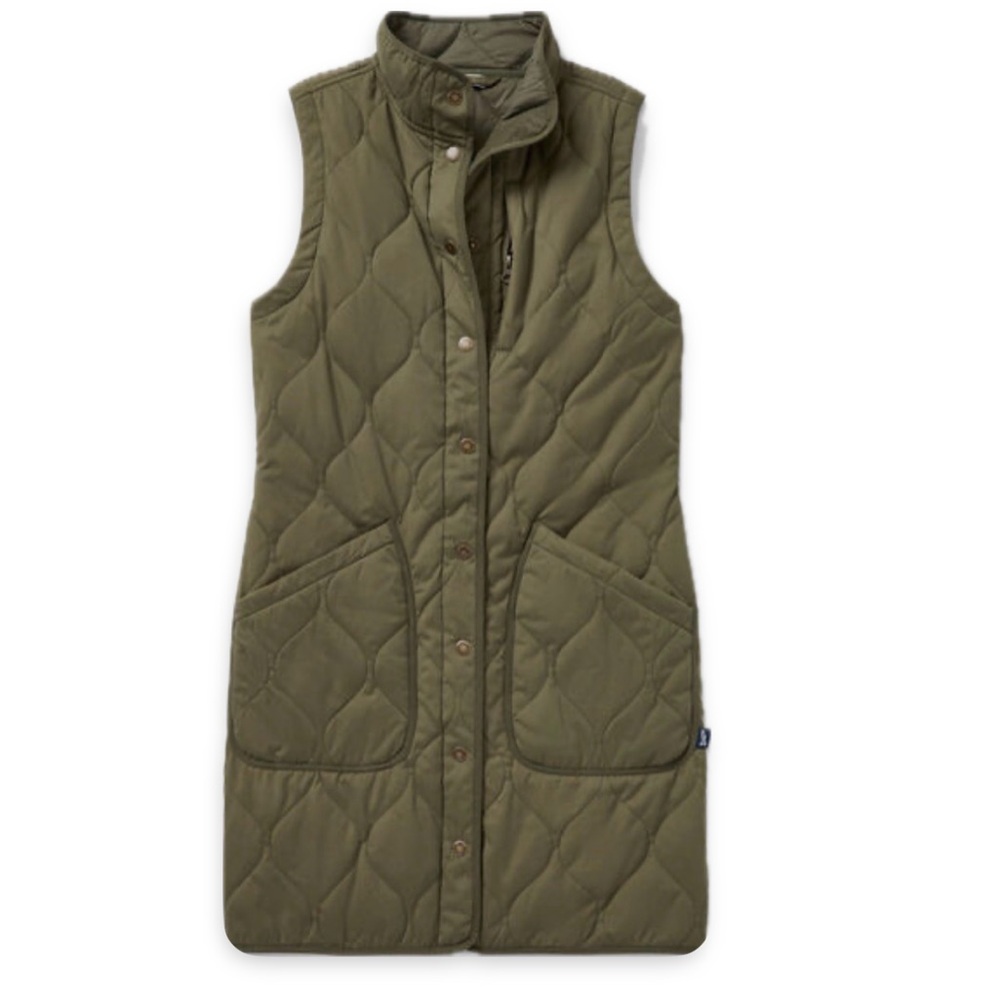 Duluth Sutter’s Mill Long Quilted Olive Vest Women’s Size Small